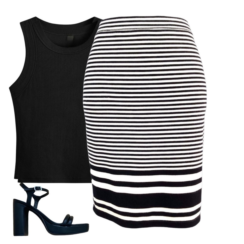 Horizontal Black & Off White Striped Skirt NWOT - Picture 1 of 5